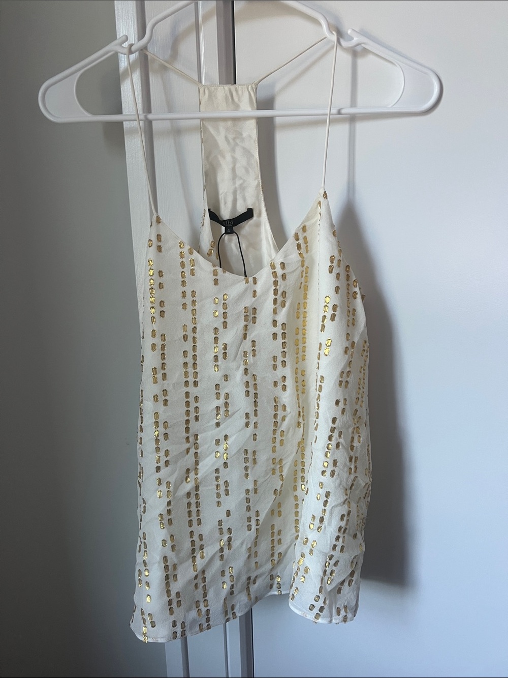 Tibi Cream Silk Cami with Gold Stripes Racerback Tank NWT
